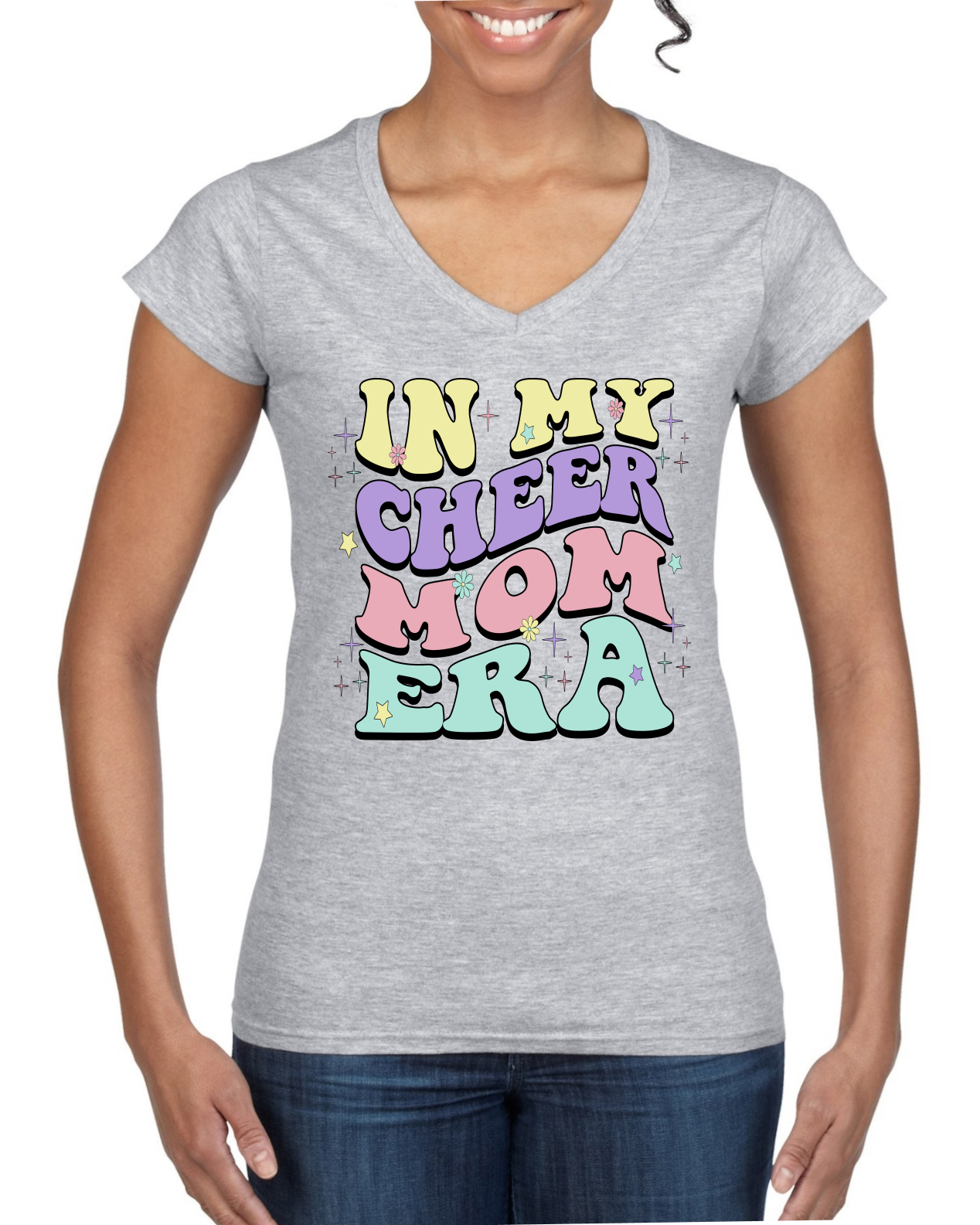 Cheer Mom Era Women Standard V-Neck Tee - Picture 4 of 5