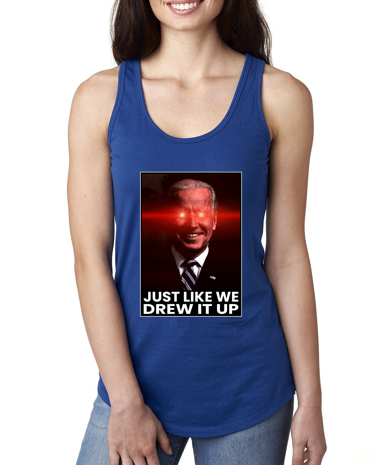Dark Brandon Just Like We Drew It Up Political Ladies Racerback Tank Top - Picture 7 of 8