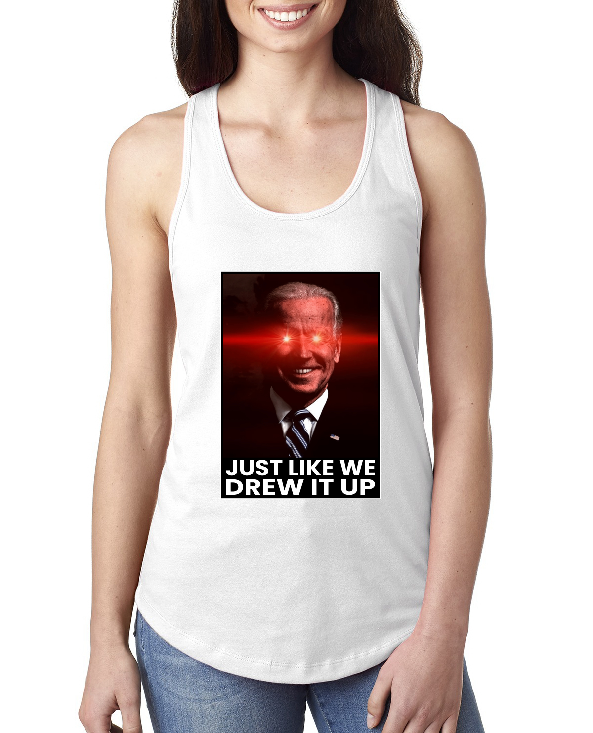 Dark Brandon Just Like We Drew It Up Political Ladies Racerback Tank Top - Picture 8 of 8
