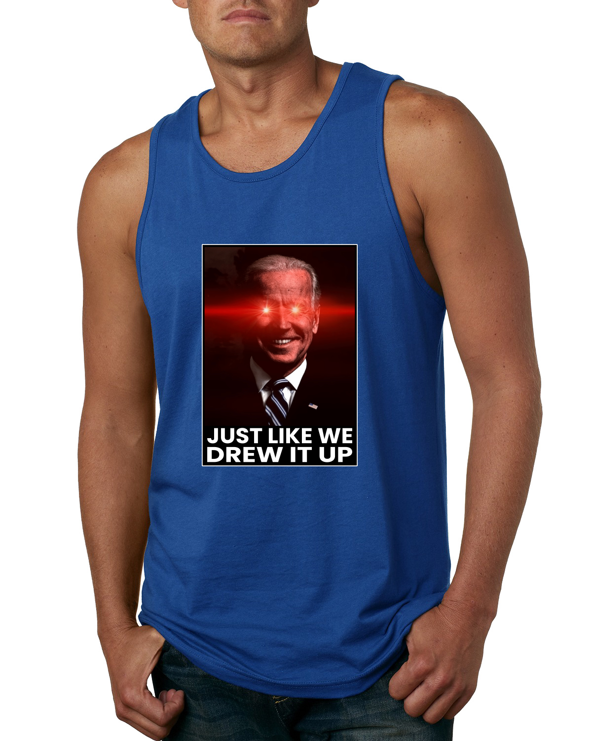 Camiseta sin mangas Dark Brandon Just Like We Drew It Up para hombres políticos - Imagen 7 de 8