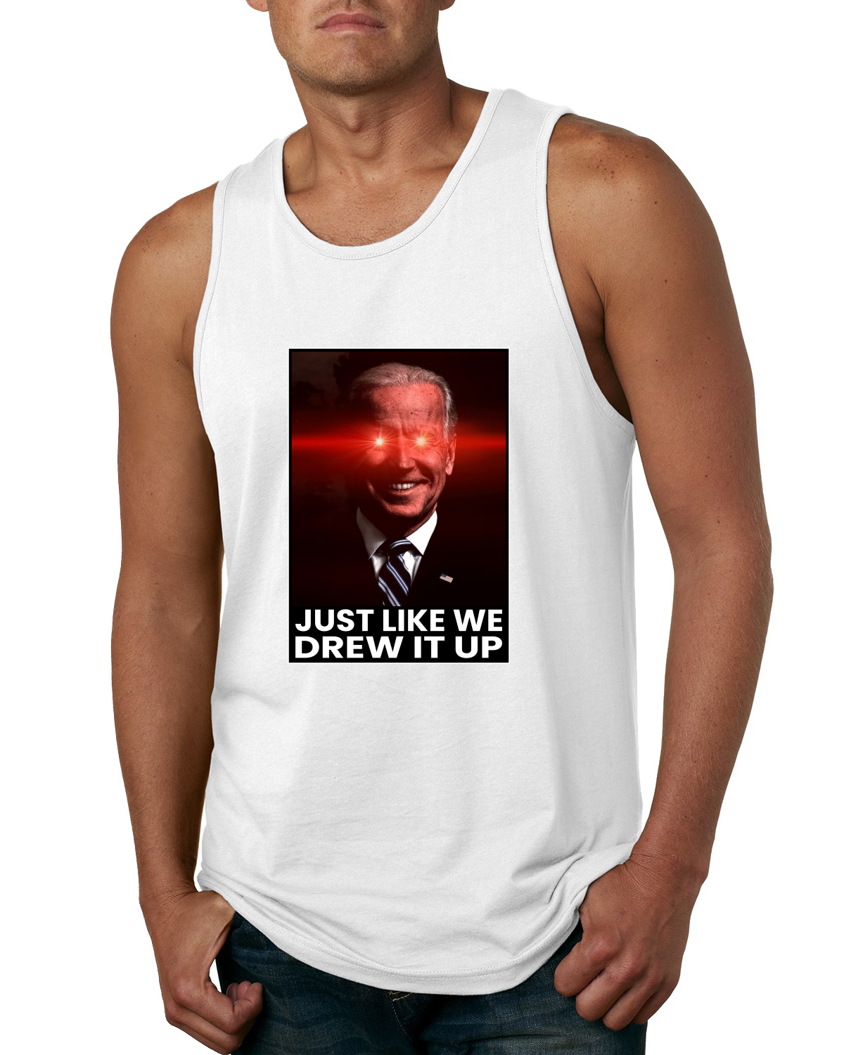Camiseta sin mangas Dark Brandon Just Like We Drew It Up para hombres políticos - Imagen 8 de 8