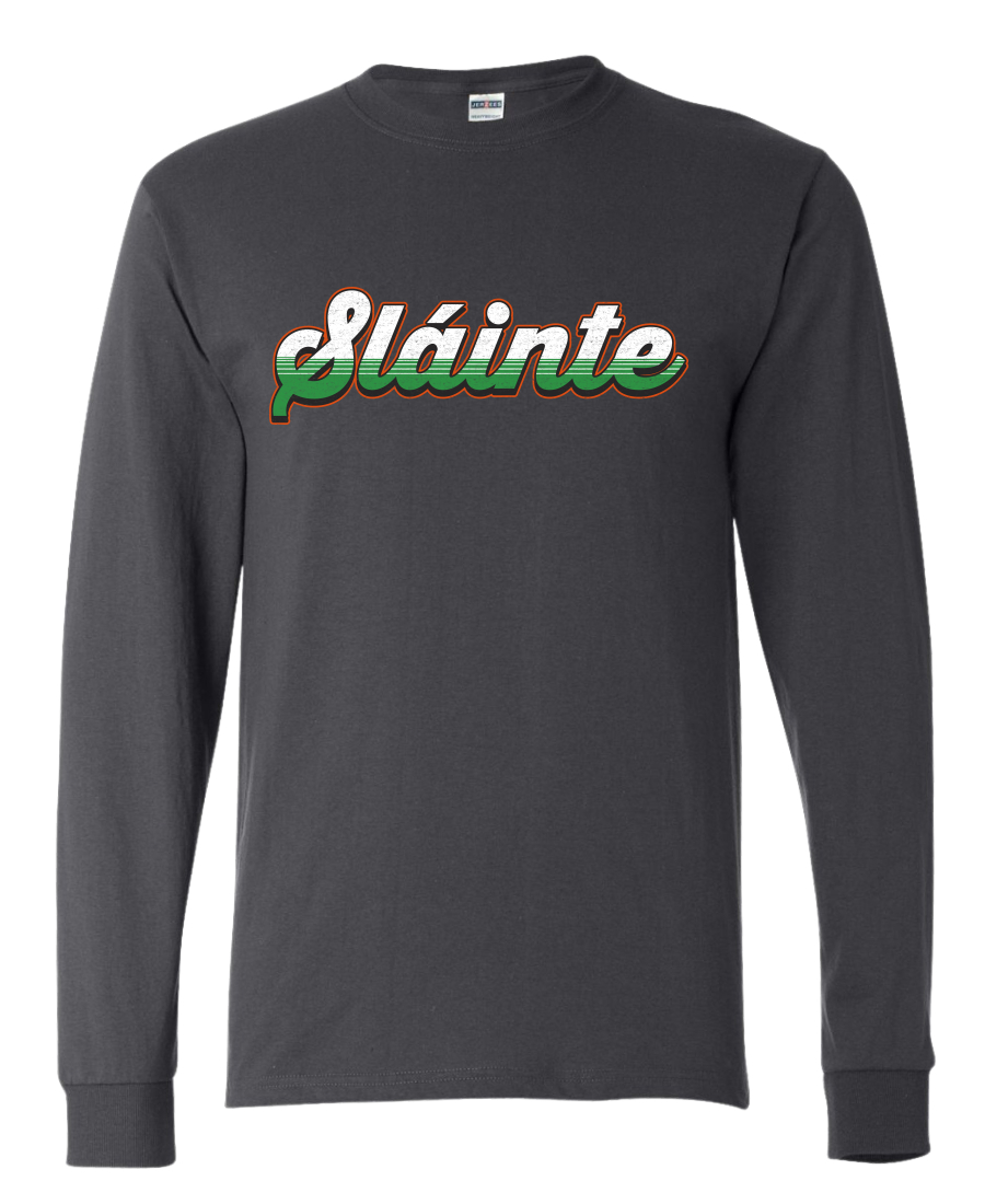 Slainte Vintage Irish Wordmark Mens Long Sleeve Shirt - Picture 3 of 6