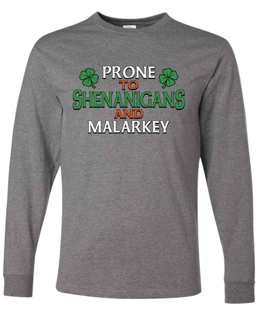 Prone To Shenanigans And Malarkey Clovers Mens Long Sleeve Shirt - Picture 4 of 6