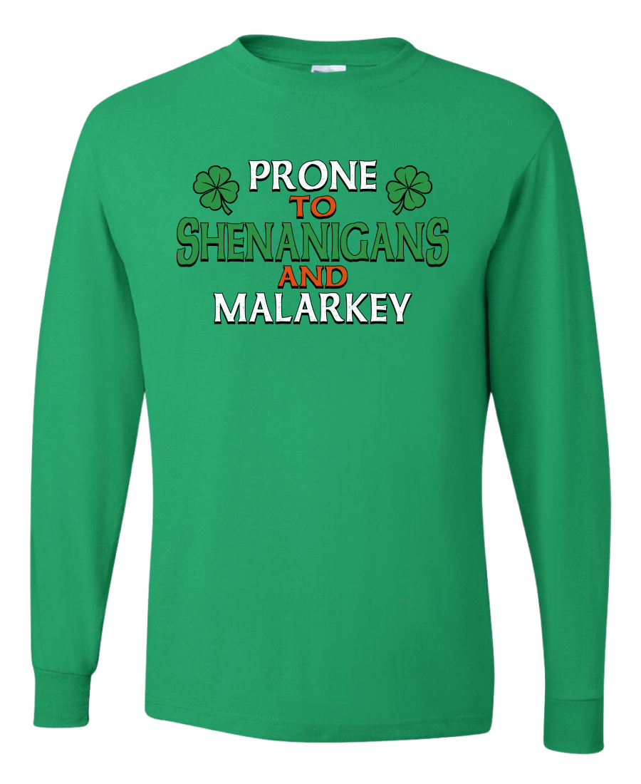 Prone To Shenanigans And Malarkey Clovers Mens Long Sleeve Shirt - Picture 5 of 6