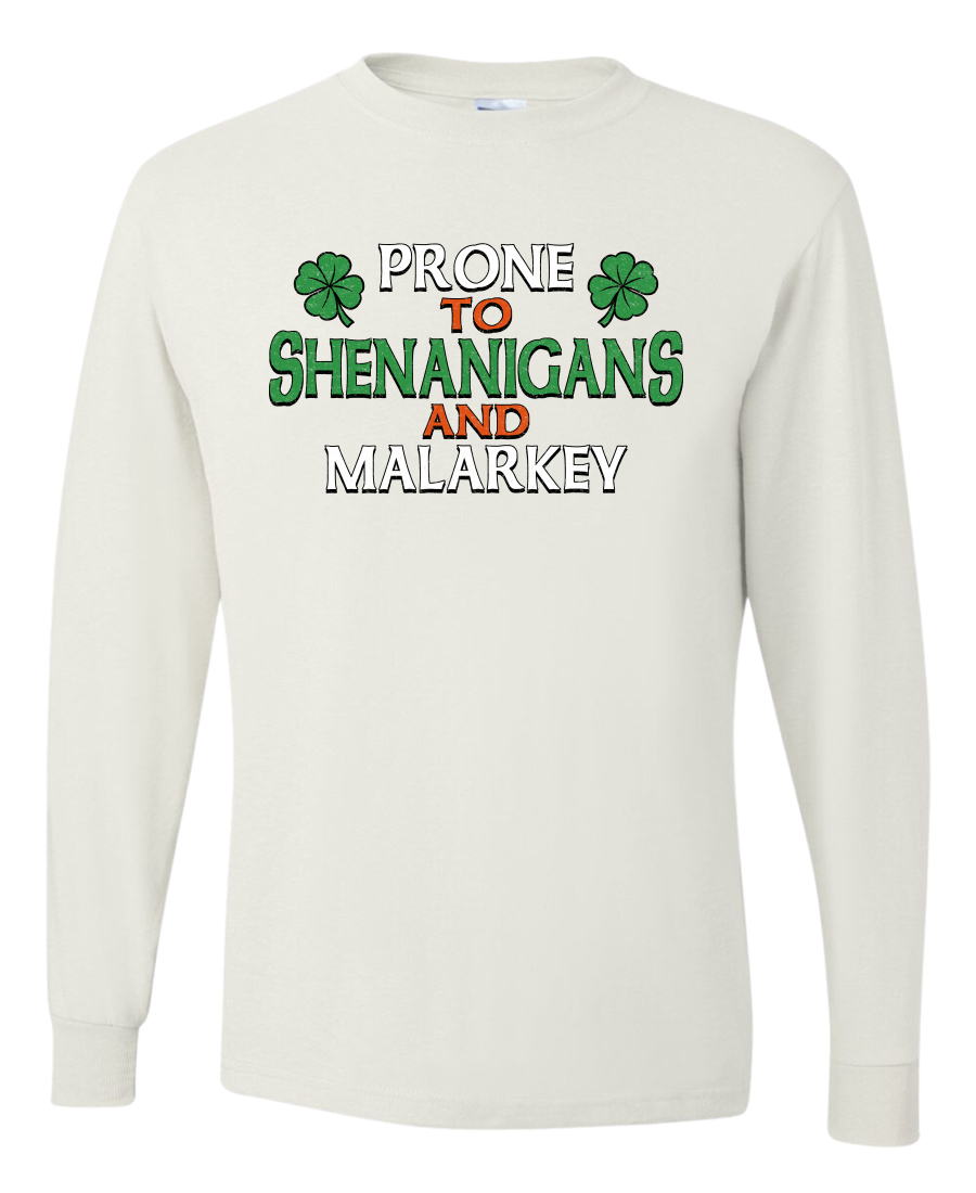 Prone To Shenanigans And Malarkey Clovers Mens Long Sleeve Shirt - Picture 6 of 6