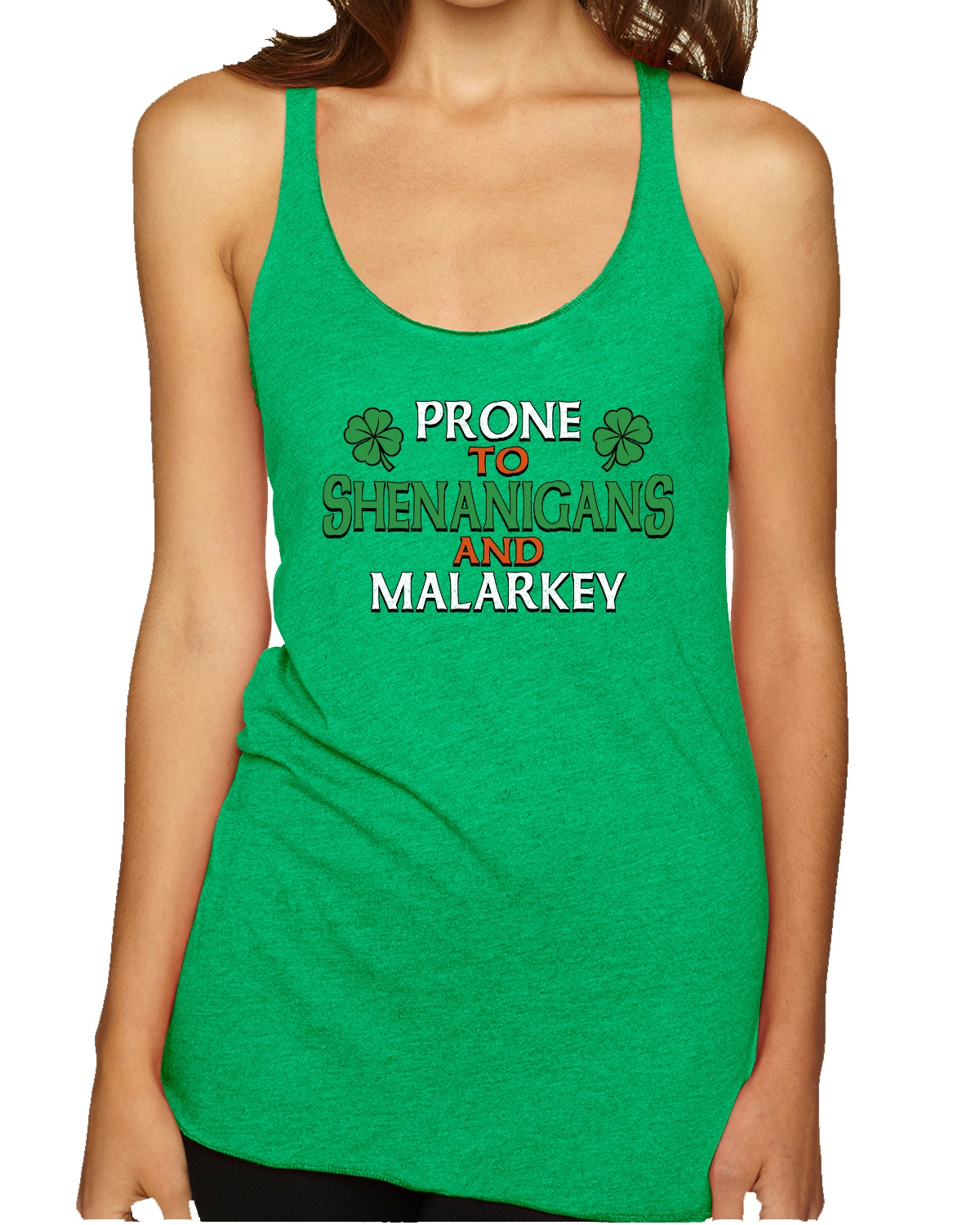 Prone To Shenanigans And Malarkey Clovers Tri-Blend Racerback Tank Top - Picture 2 of 2