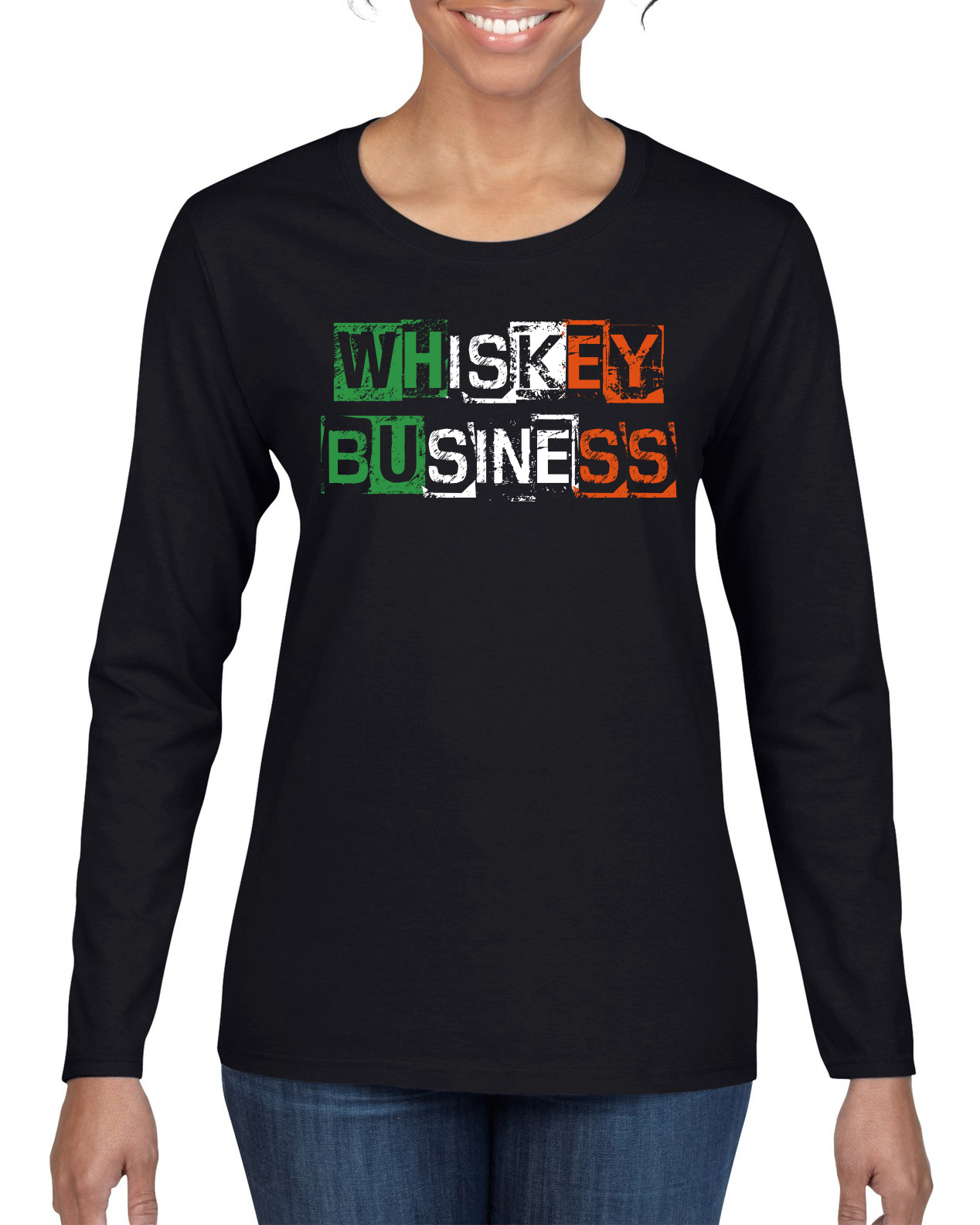 Camiseta para mujer Whiskey Business Irish Ransom Note gráfica manga larga - Imagen 2 de 3