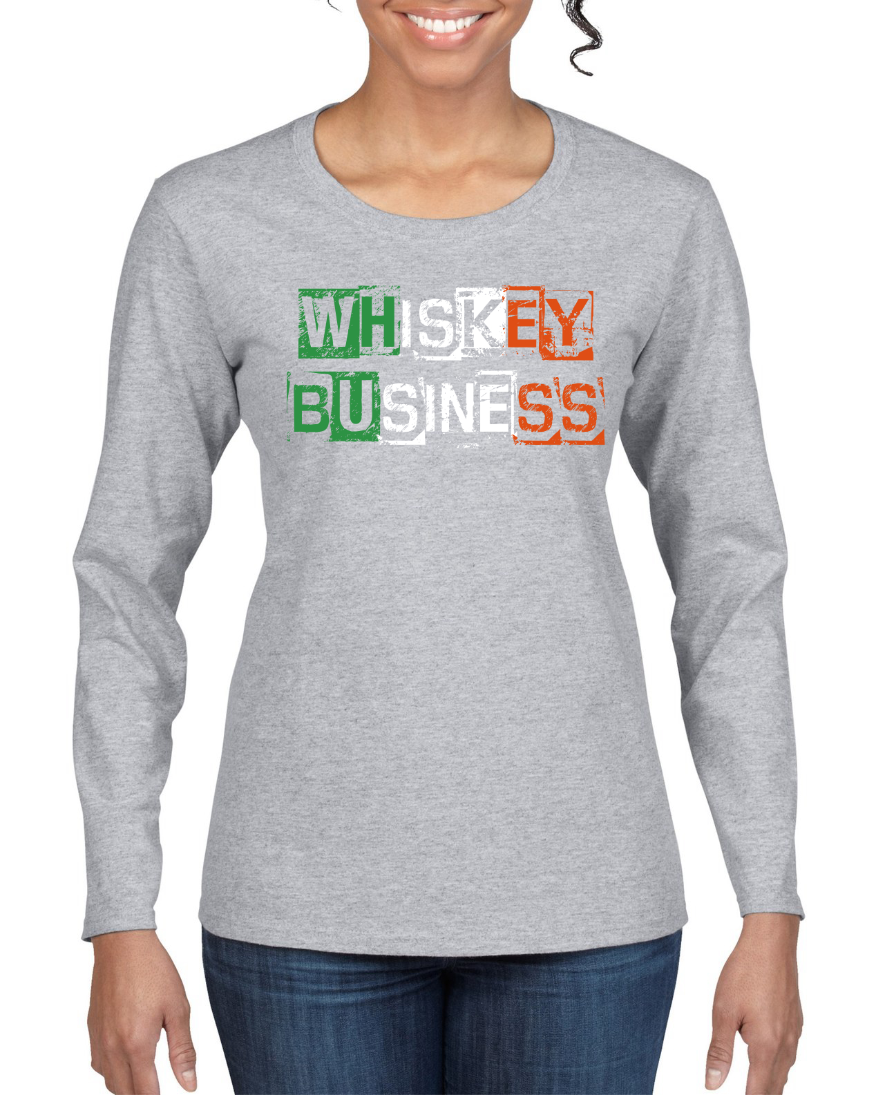 Camiseta para mujer Whiskey Business Irish Ransom Note gráfica manga larga - Imagen 3 de 3