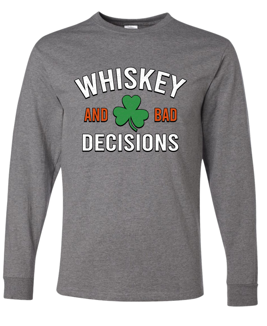 Whiskey And Bad Decisions Clover Mens Long Sleeve Shirt - Picture 4 of 6