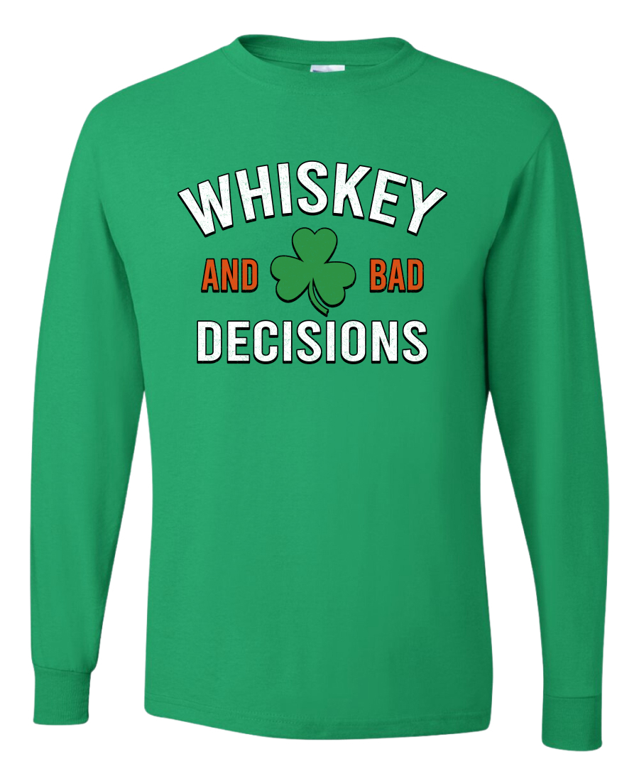 Whiskey And Bad Decisions Clover Mens Long Sleeve Shirt - Picture 5 of 6
