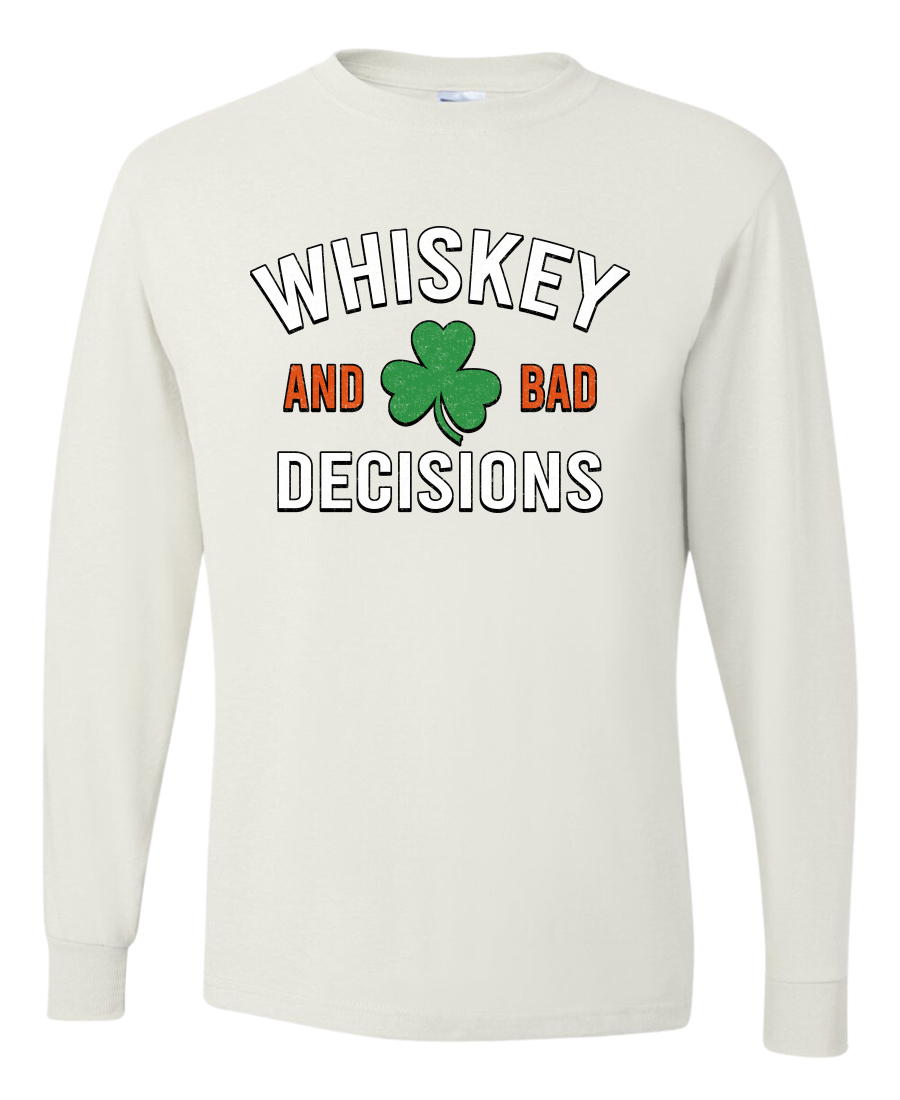 Whiskey And Bad Decisions Clover Mens Long Sleeve Shirt - Picture 6 of 6