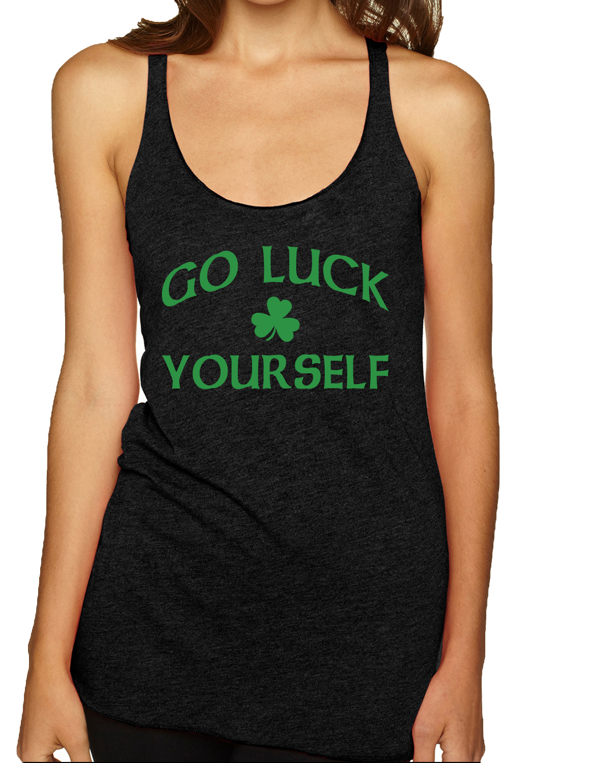 St.Patrick's Day Irish Pride Luck Collections Black Tri-Blend Racerback Tank Top - Picture 6 of 13