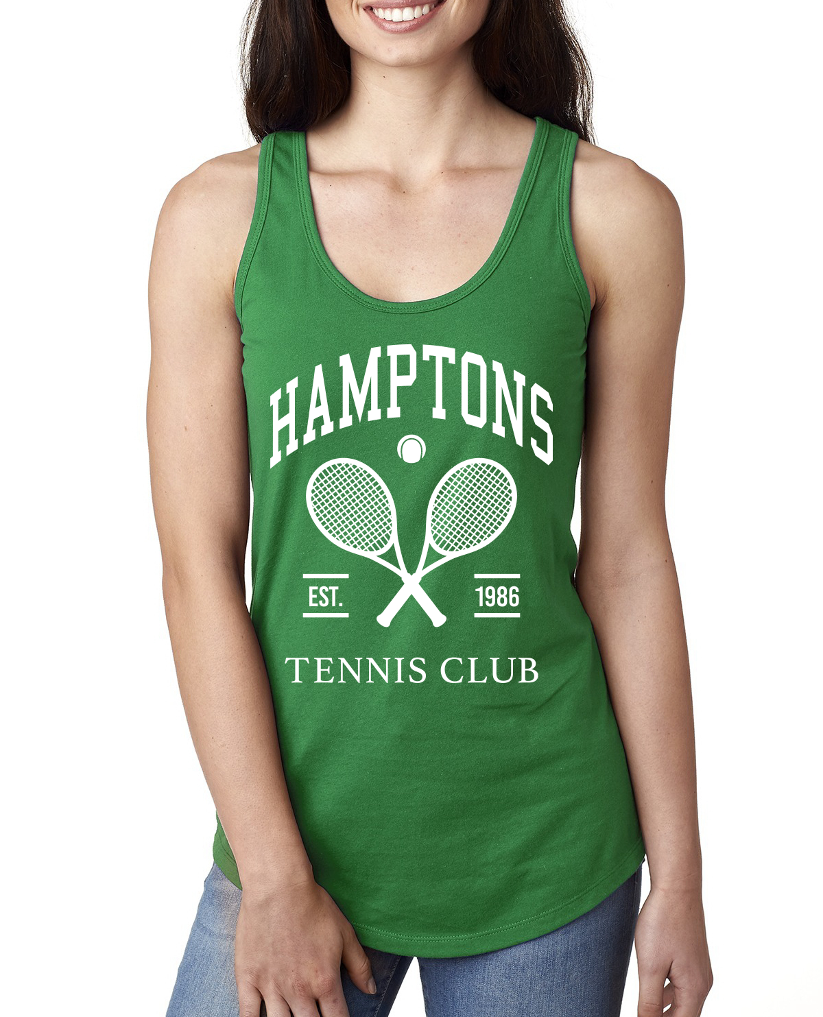 Hamptons Tennis Club Est 1986 Sports Ladies Racerback Tank Top - Picture 5 of 7