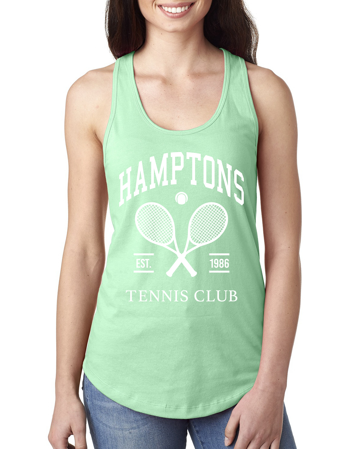 Hamptons Tennis Club Est 1986 Sports Ladies Racerback Tank Top - Picture 7 of 7