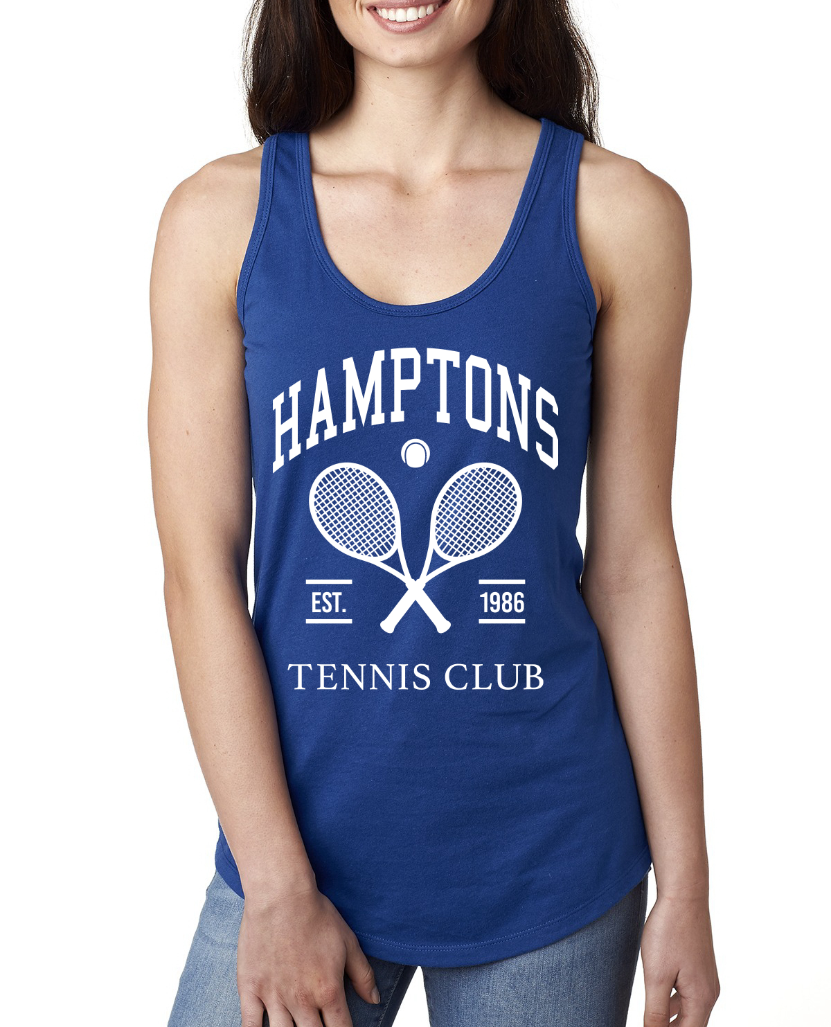 Hamptons Tennis Club Est 1986 Sports Ladies Racerback Tank Top - Picture 6 of 7