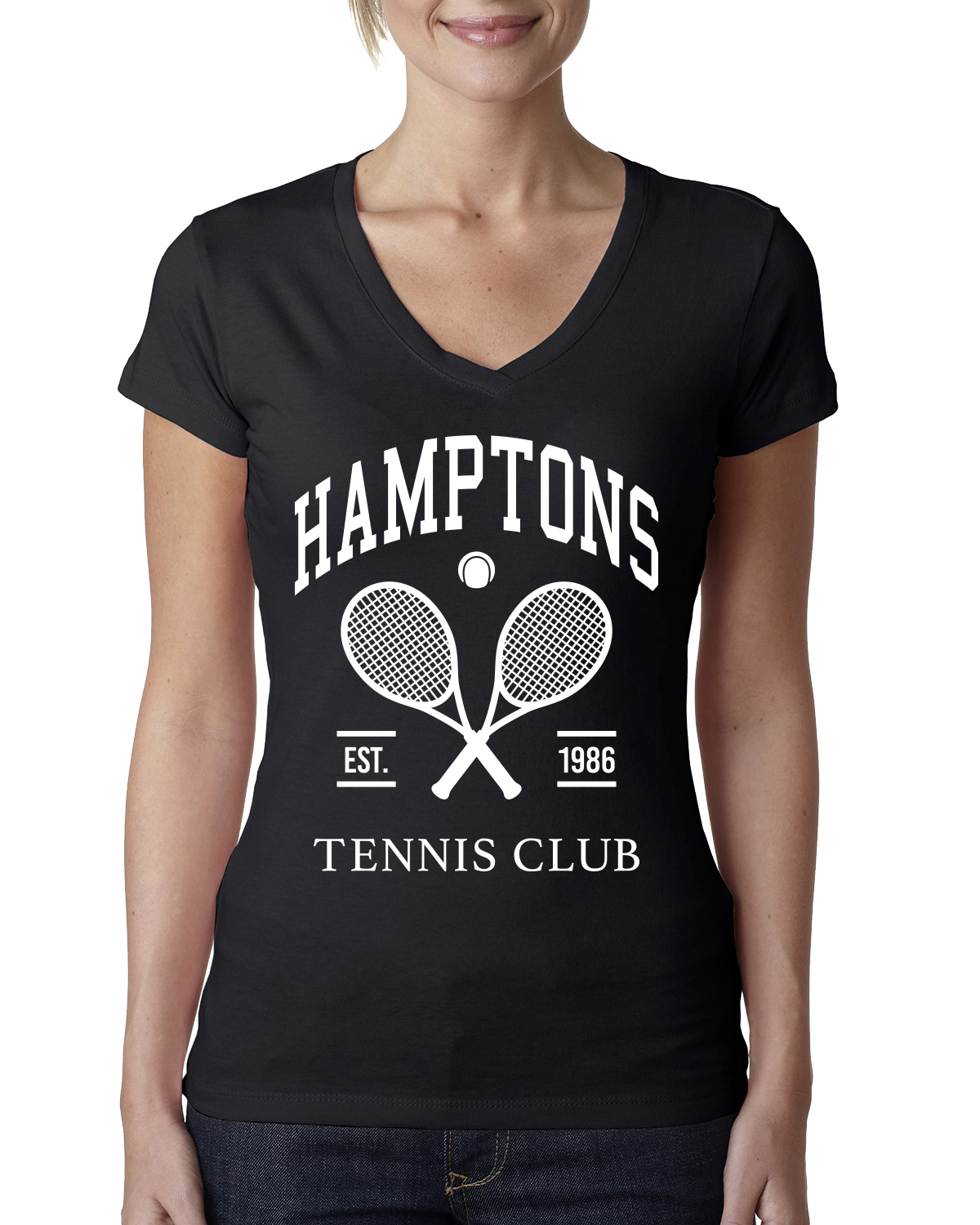 Hamptons Tennis Club Est 1986 Sports Women Junior Fit V-Neck Tee - Picture 3 of 5
