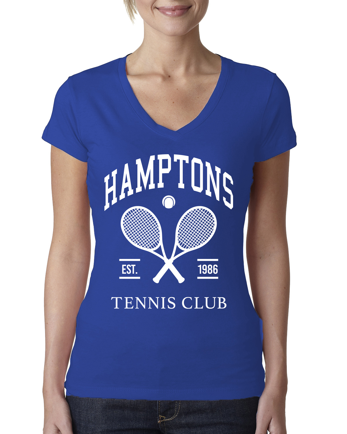 Hamptons Tennis Club Est 1986 Sports Women Junior Fit V-Neck Tee - Picture 5 of 5