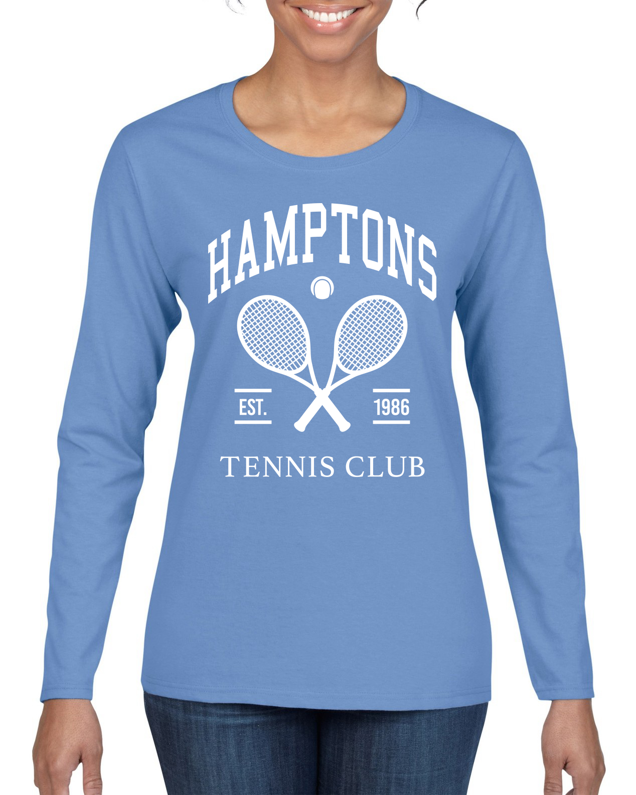 Camiseta Hamptons Tennis Club Est 1986 deportes mujeres gráfica manga larga - Imagen 8 de 8