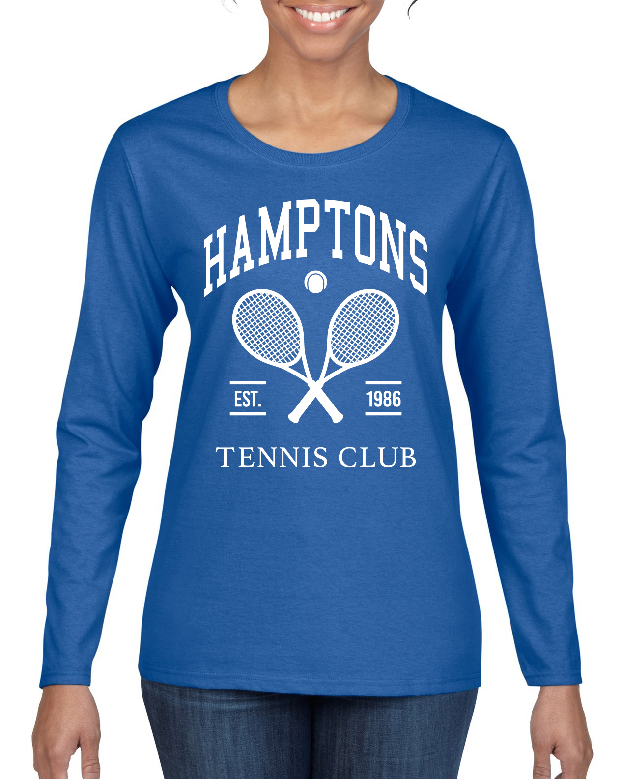 Camiseta Hamptons Tennis Club Est 1986 deportes mujeres gráfica manga larga - Imagen 7 de 8