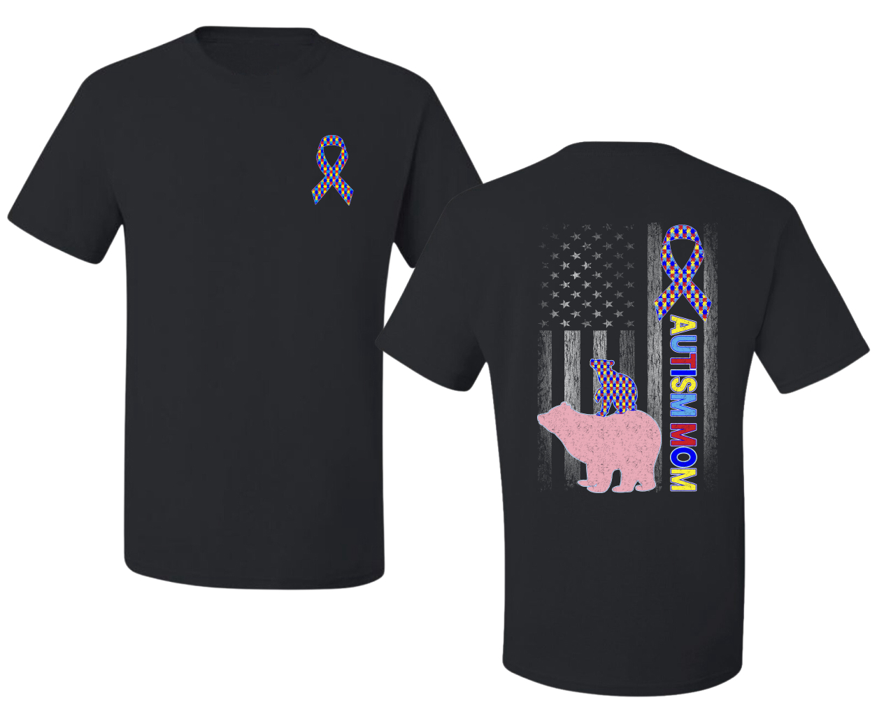 Autism Awareness Mom Bear Puzzle Autism Ribbon Men's T-Shirt - Picture 3 of 9