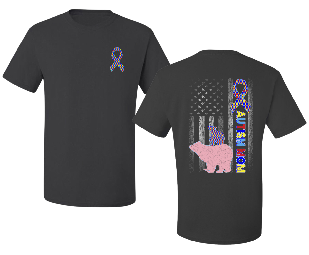 Autism Awareness Mom Bear Puzzle Autism Ribbon Men's T-Shirt - Picture 4 of 9