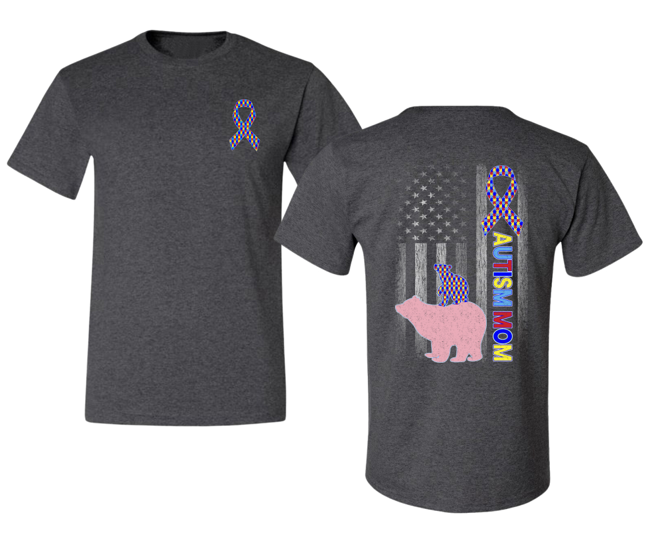 Autism Awareness Mom Bear Puzzle Autism Ribbon Men's T-Shirt - Picture 5 of 9