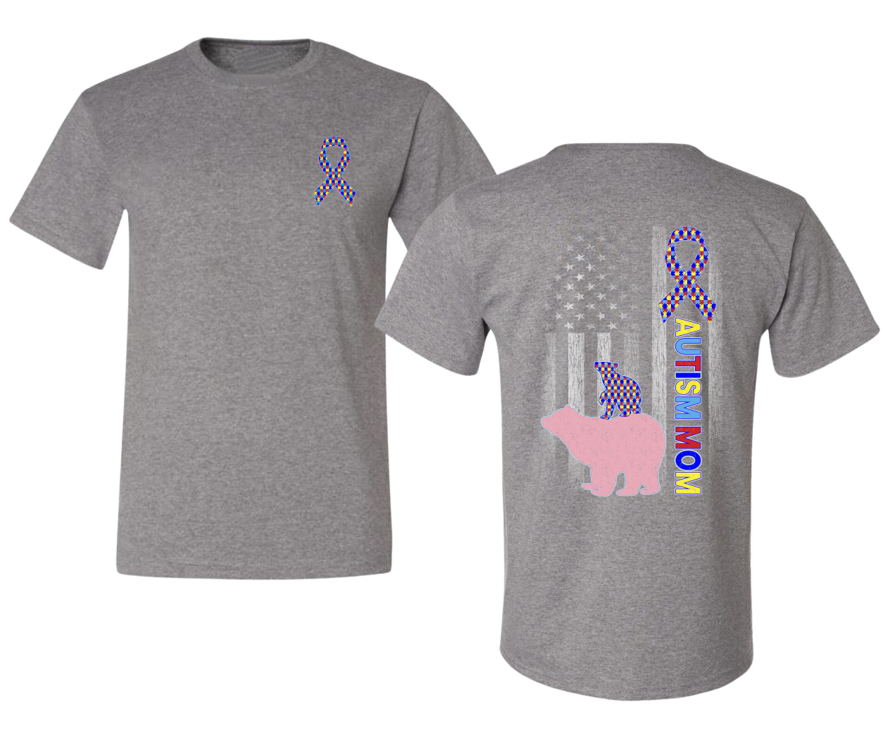 Autism Awareness Mom Bear Puzzle Autism Ribbon Men's T-Shirt - Picture 6 of 9