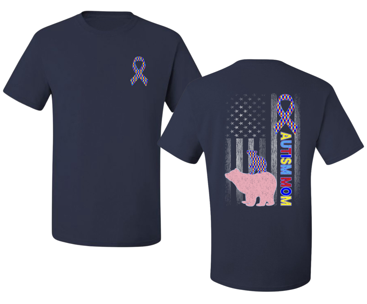 Autism Awareness Mom Bear Puzzle Autism Ribbon Men's T-Shirt - Picture 7 of 9