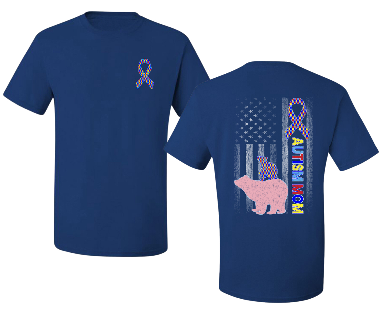 Autism Awareness Mom Bear Puzzle Autism Ribbon Men's T-Shirt - Picture 8 of 9
