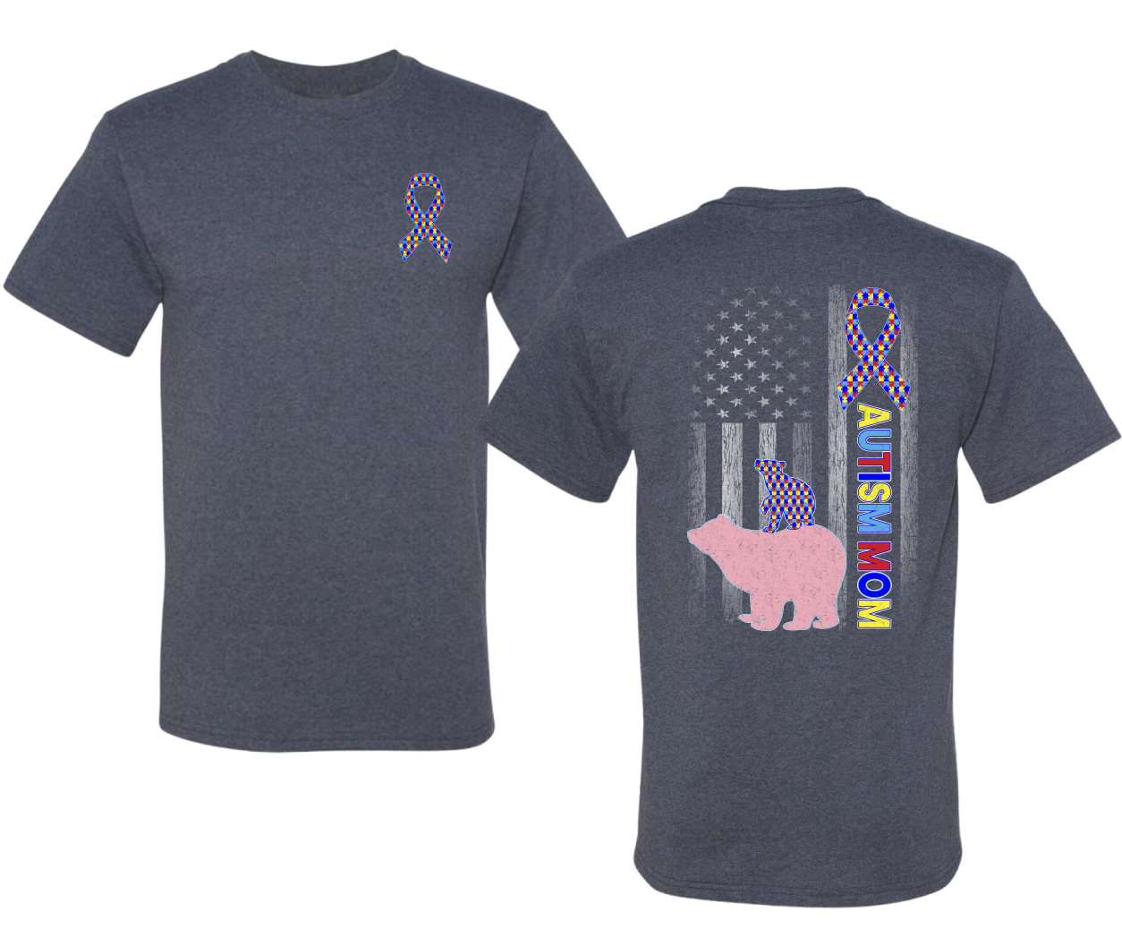 Autism Awareness Mom Bear Puzzle Autism Ribbon Men's T-Shirt - Picture 9 of 9
