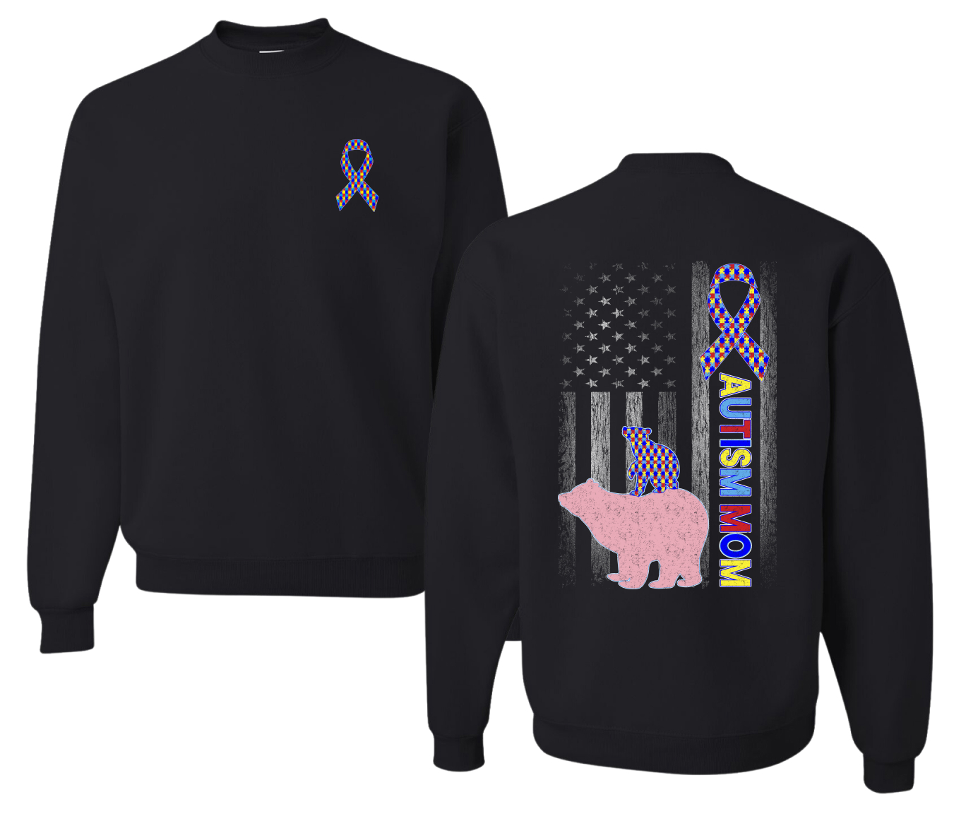 Autism Awareness Mom Bear Puzzle Autism Ribbon Unisex Crewneck Sweatshirt - Picture 3 of 9