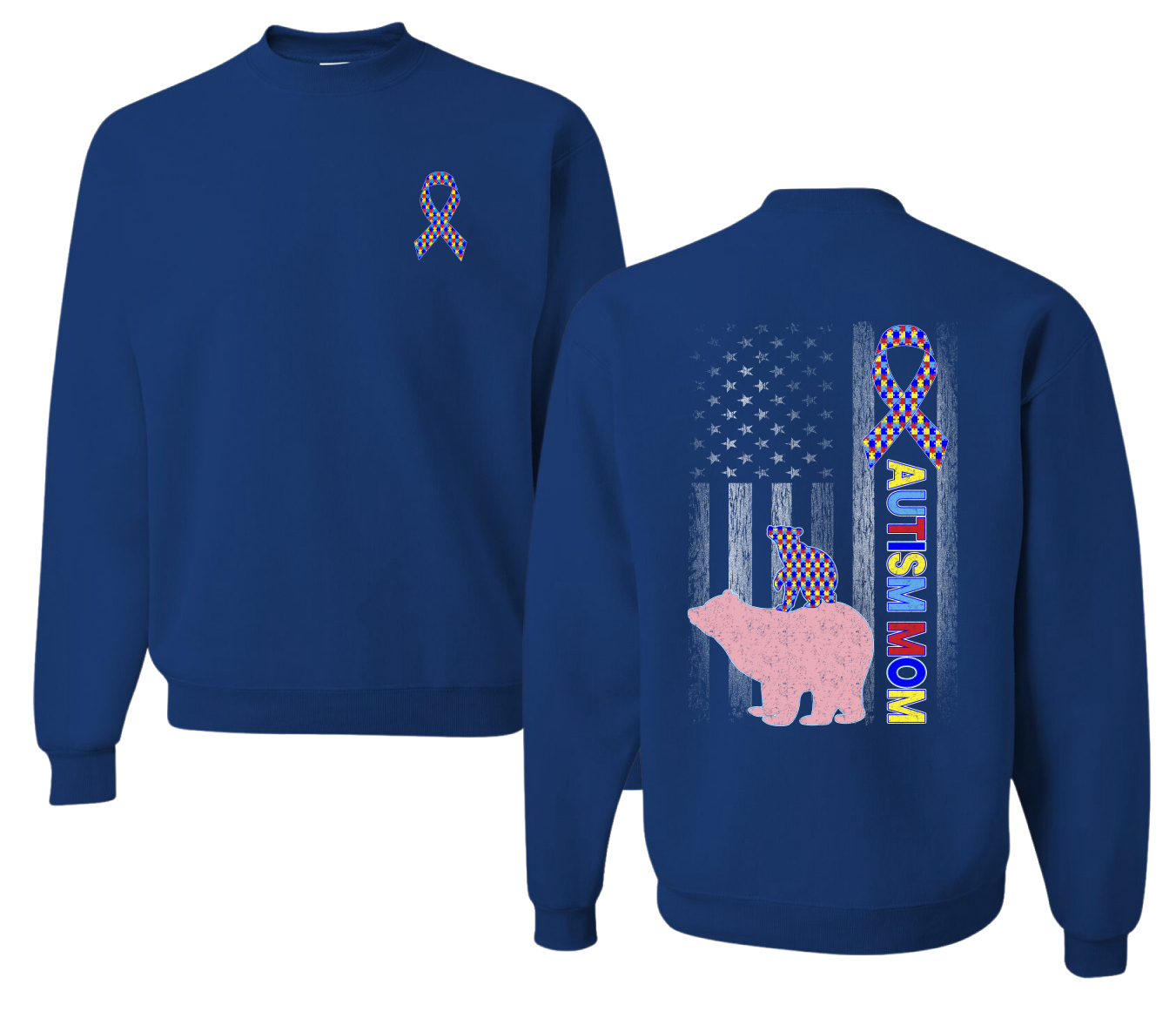 Autism Awareness Mom Bear Puzzle Autism Ribbon Unisex Crewneck Sweatshirt - Picture 8 of 9