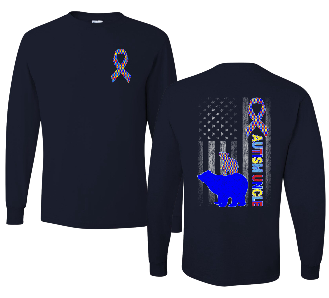 Autism Awareness Onkel Bär Puzzle Autismus Band Herren Langarmshirt - Bild 7 von 8