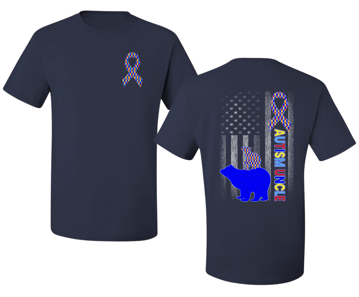 Autism Awareness Uncle Bear Puzzle Autism Ribbon Men's T-Shirt - Picture 7 of 9