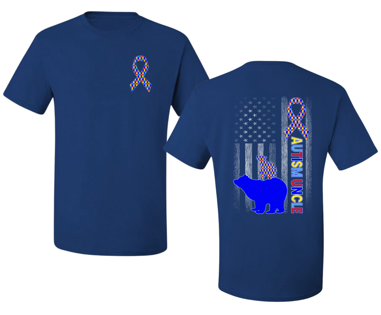 Autism Awareness Uncle Bear Puzzle Autism Ribbon Men's T-Shirt - Picture 8 of 9