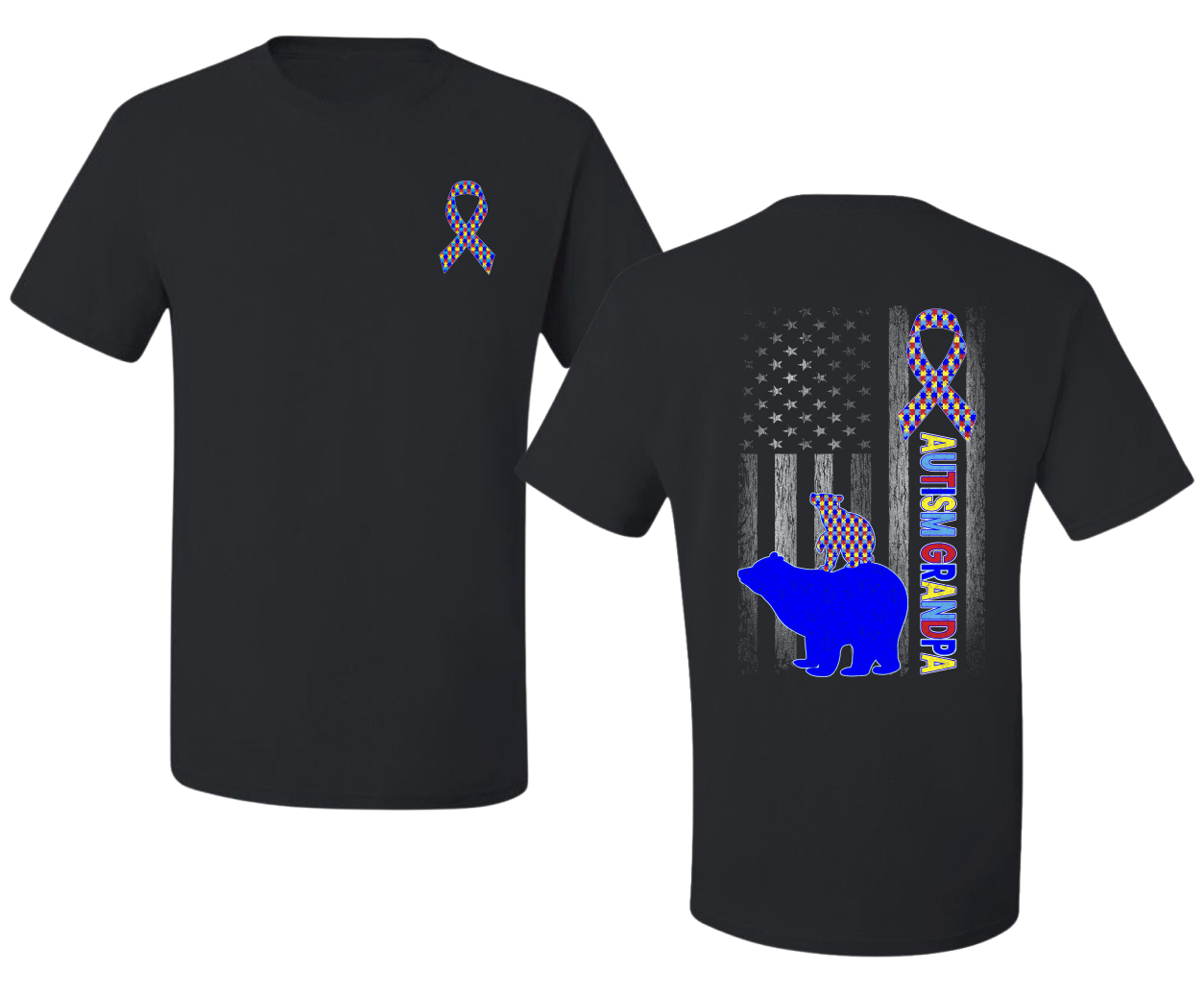 Autism Awareness Grandpa Bear Puzzle Autism Ribbon Men's T-Shirt - Picture 3 of 9