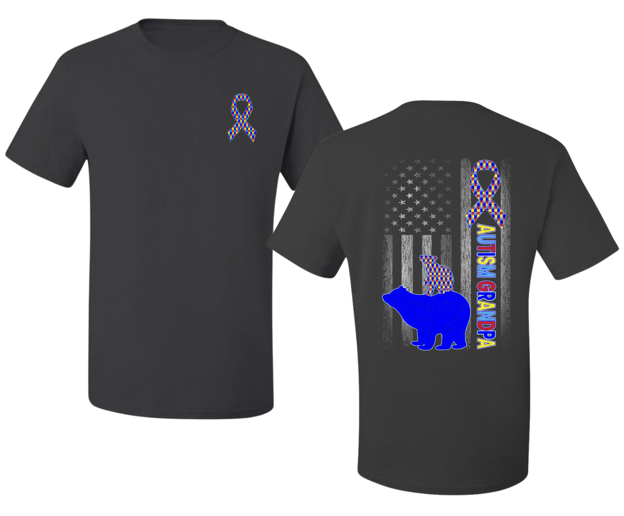 Autism Awareness Grandpa Bear Puzzle Autism Ribbon Men's T-Shirt - Picture 4 of 9
