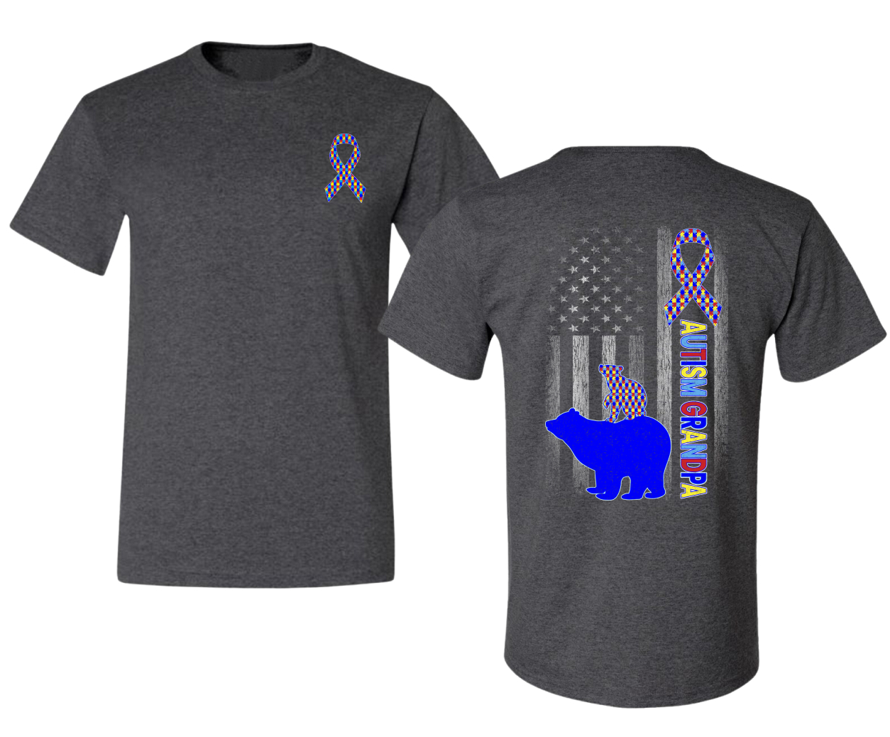 Autism Awareness Grandpa Bear Puzzle Autism Ribbon Men's T-Shirt - Picture 5 of 9