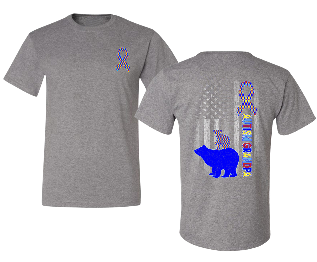 Autism Awareness Grandpa Bear Puzzle Autism Ribbon Men's T-Shirt - Picture 6 of 9
