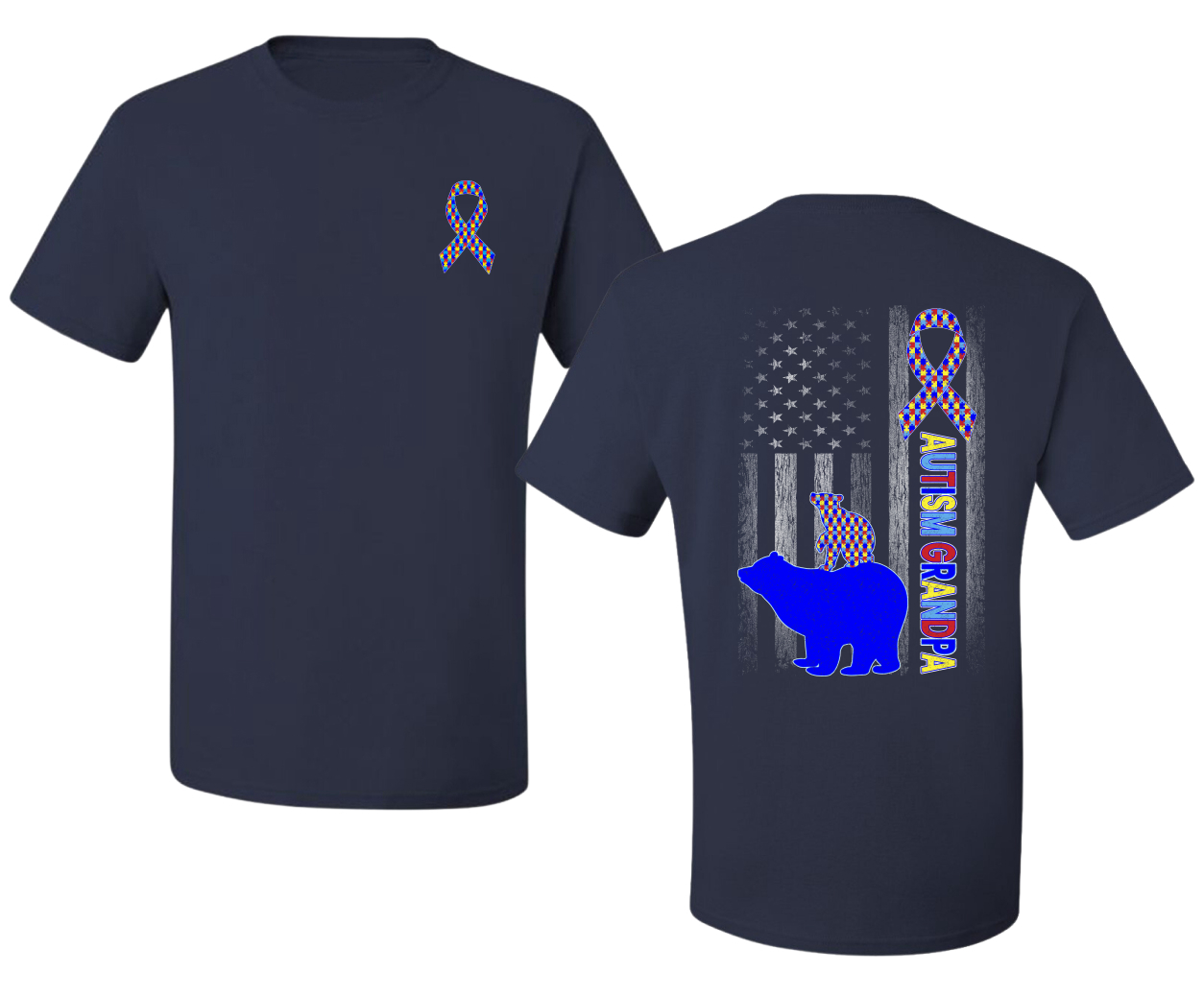 Autism Awareness Grandpa Bear Puzzle Autism Ribbon Men's T-Shirt - Picture 7 of 9