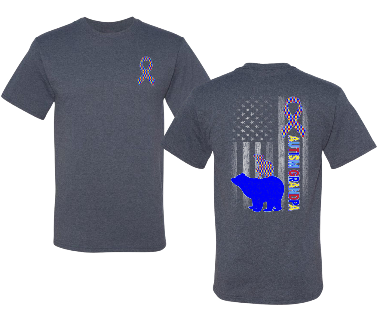 Autism Awareness Grandpa Bear Puzzle Autism Ribbon Men's T-Shirt - Picture 9 of 9