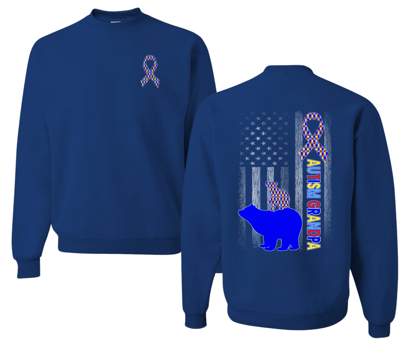 Autism Awareness Grandpa Bear Puzzle Autism Ribbon Unisex Crewneck Sweatshirt - Picture 8 of 9
