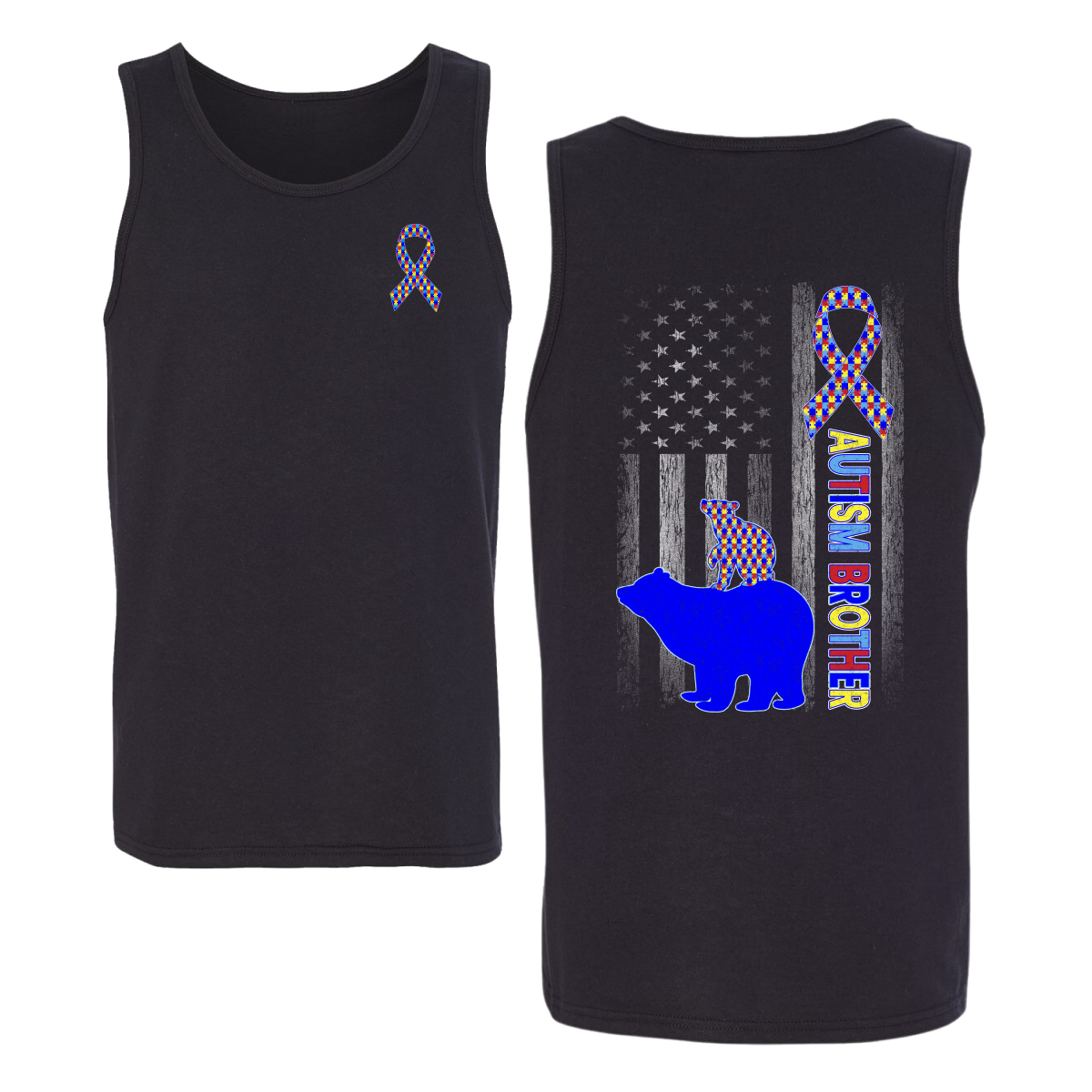 Autism Awareness Brother Bear Puzzle Autism Ribbon Mens Tank Top - Picture 3 of 6
