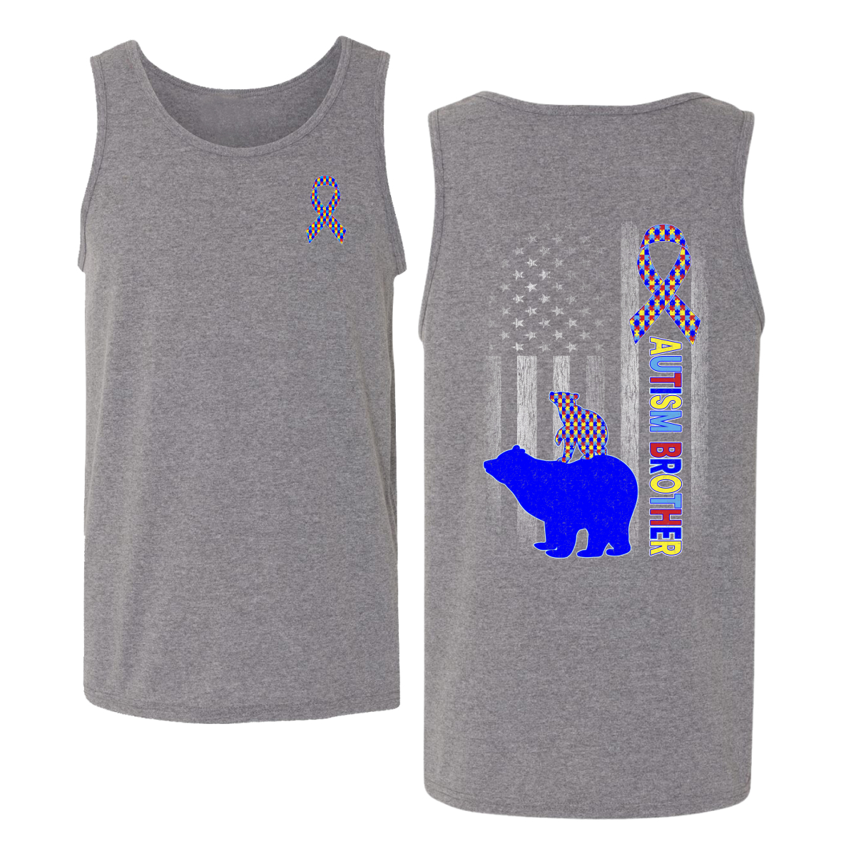 Autism Awareness Brother Bear Puzzle Autism Ribbon Mens Tank Top - Picture 4 of 6