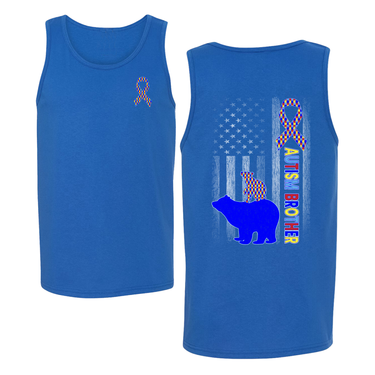 Autism Awareness Brother Bear Puzzle Autism Ribbon Mens Tank Top - Picture 6 of 6