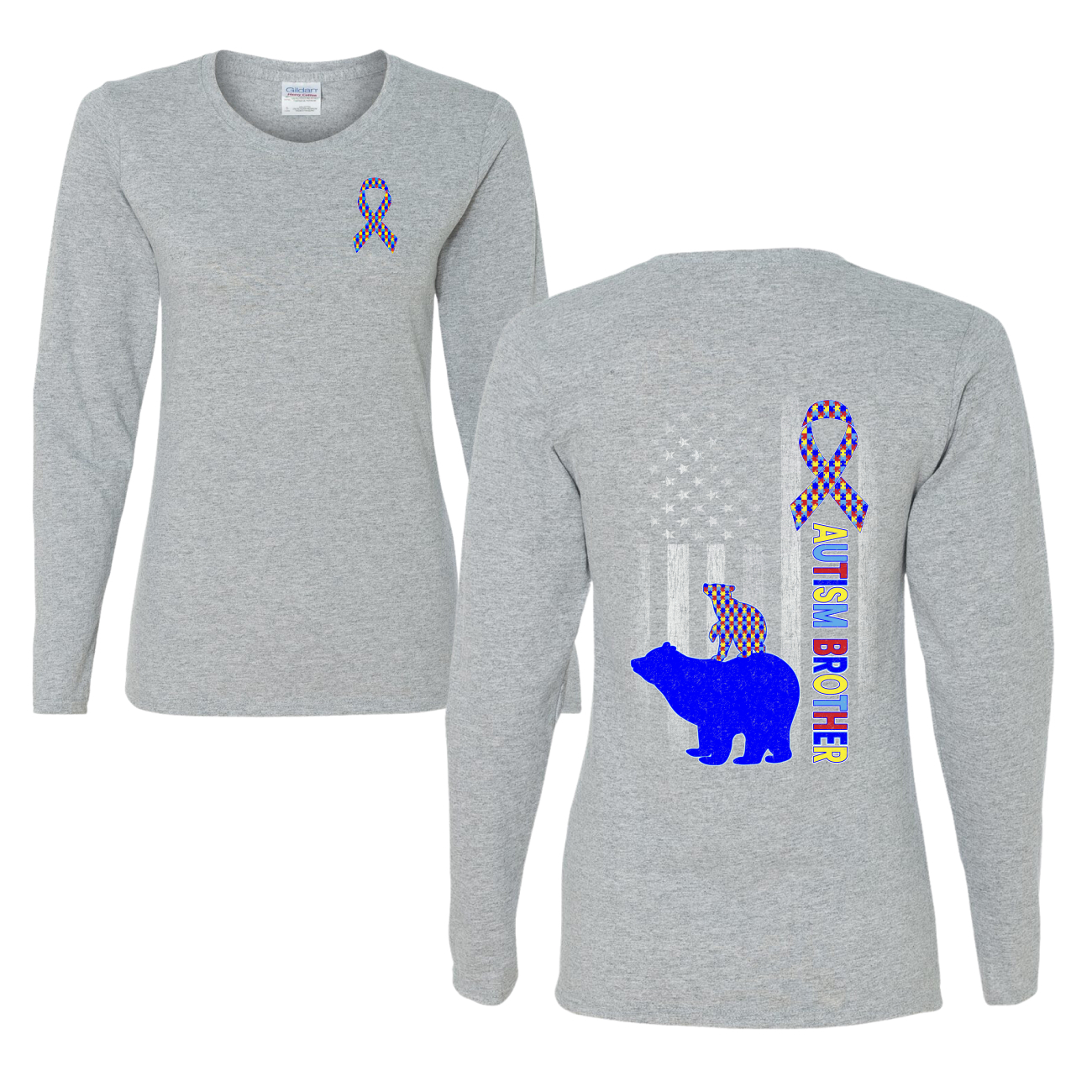 Autism Awareness Brother Bear Puzzle Autism Ribbon Womens Long Sleeve T-Shirt - Picture 4 of 6