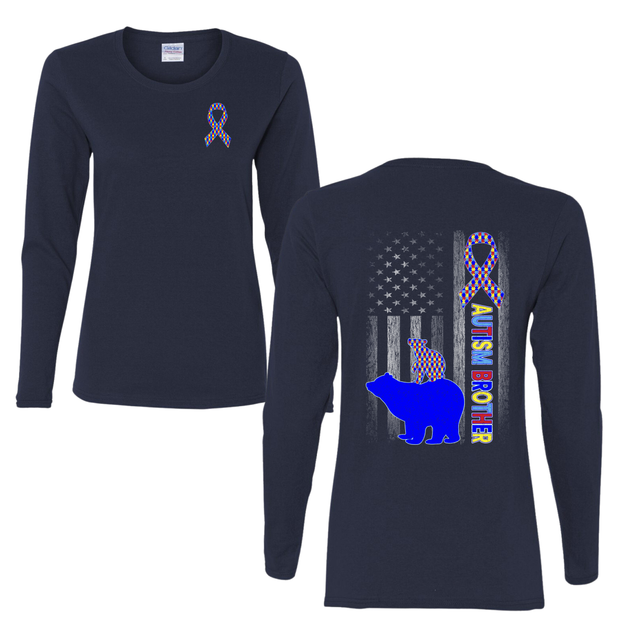 Autism Awareness Brother Bear Puzzle Autism Ribbon Womens Long Sleeve T-Shirt - Picture 5 of 6