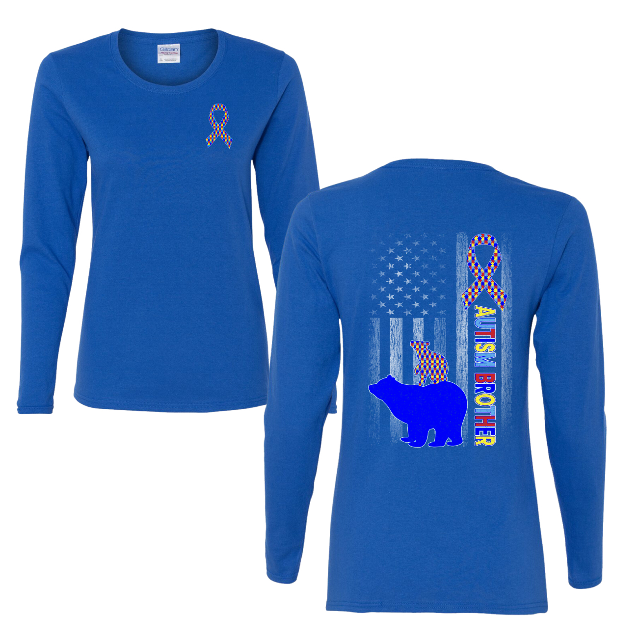 Autism Awareness Brother Bear Puzzle Autism Ribbon Womens Long Sleeve T-Shirt - Picture 6 of 6