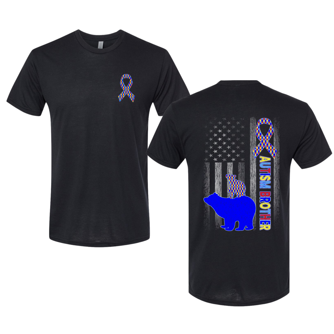 Autism Awareness Brother Bear Puzzle Autism Ribbon Mens Premium Tri Blend TShirt - Picture 5 of 5
