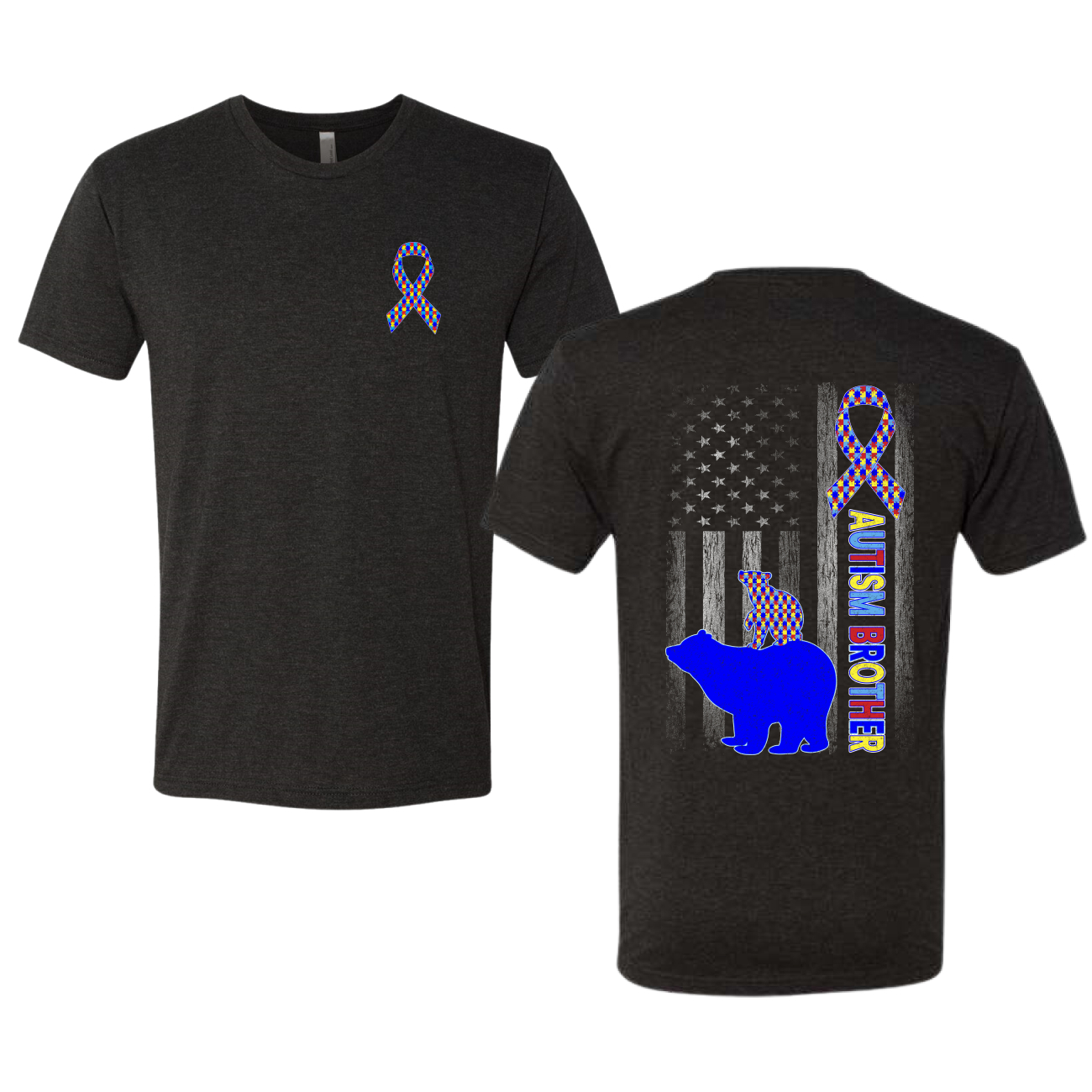 Autism Awareness Brother Bear Puzzle Autism Ribbon Mens Premium Tri Blend TShirt - Picture 3 of 5